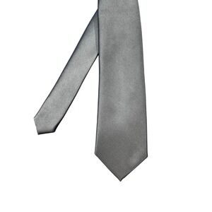JF J.Ferrar Grey Necktie Mens One Size Solid Satin Finish Formal Business